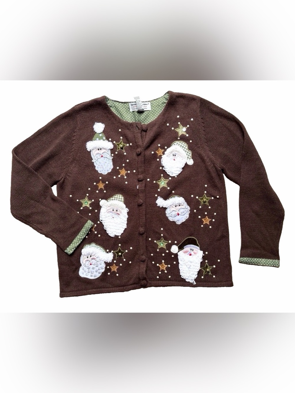 Heirloom Collectibles Cardigan Women XL Brown Santa Christmas Holiday Sweater